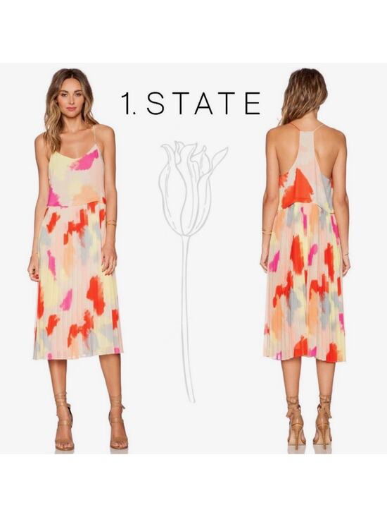 1. State Dresses & Skirts - 1.STATE Sand Peach Pleated Midi Dress Accordion Racerback Wedding Guest Large L